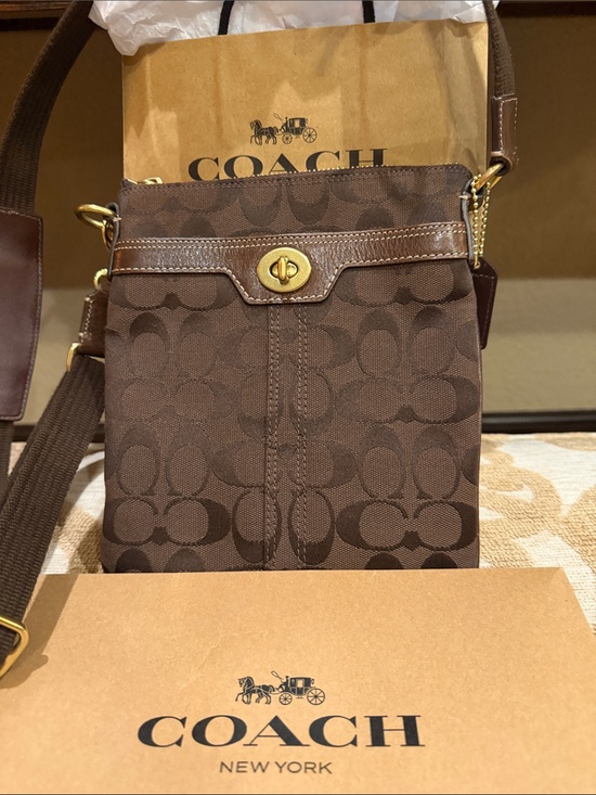 Coach Other - Coach Brown Signature Messenger Crossbody Bag with Gold-Tone Hardware